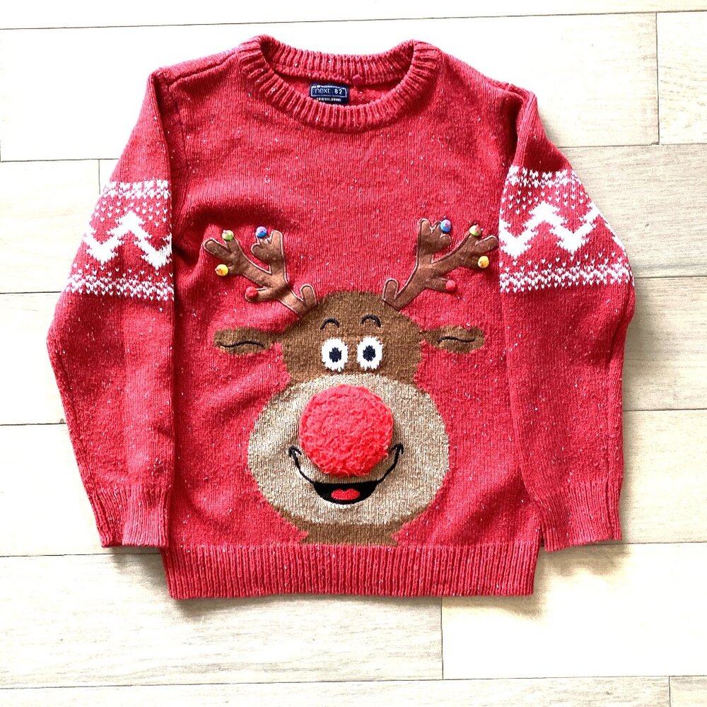 Reindeer Red Sweater by Next, 7 years old, 122cm